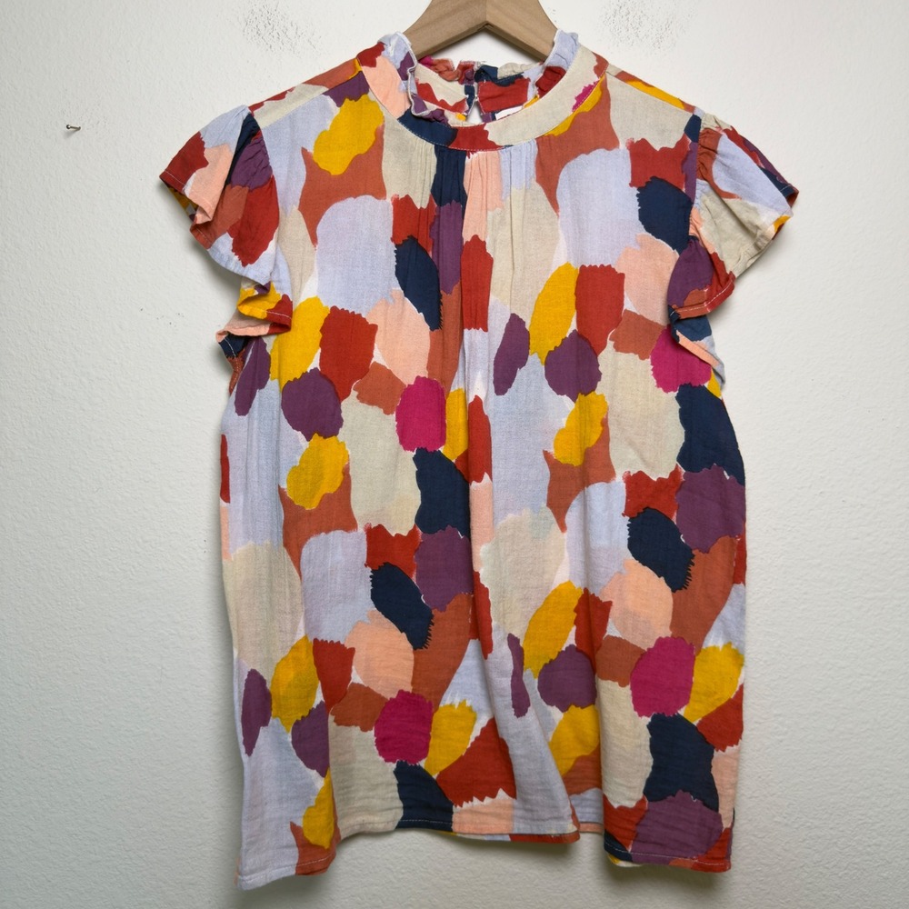 THML Women Top Medium Watercolor Abstract Mabli Art‎ to Wear Cap Sleeve Cotton - Picture 2 of 9